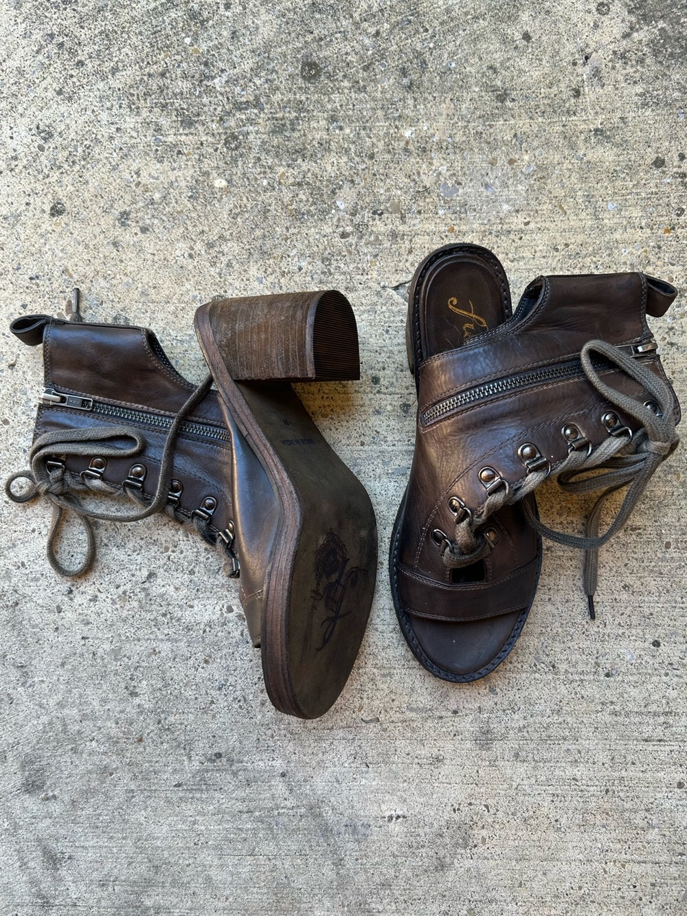 Free People Brown Lace-Up Open-Toe Boots - Picture 3 of 5